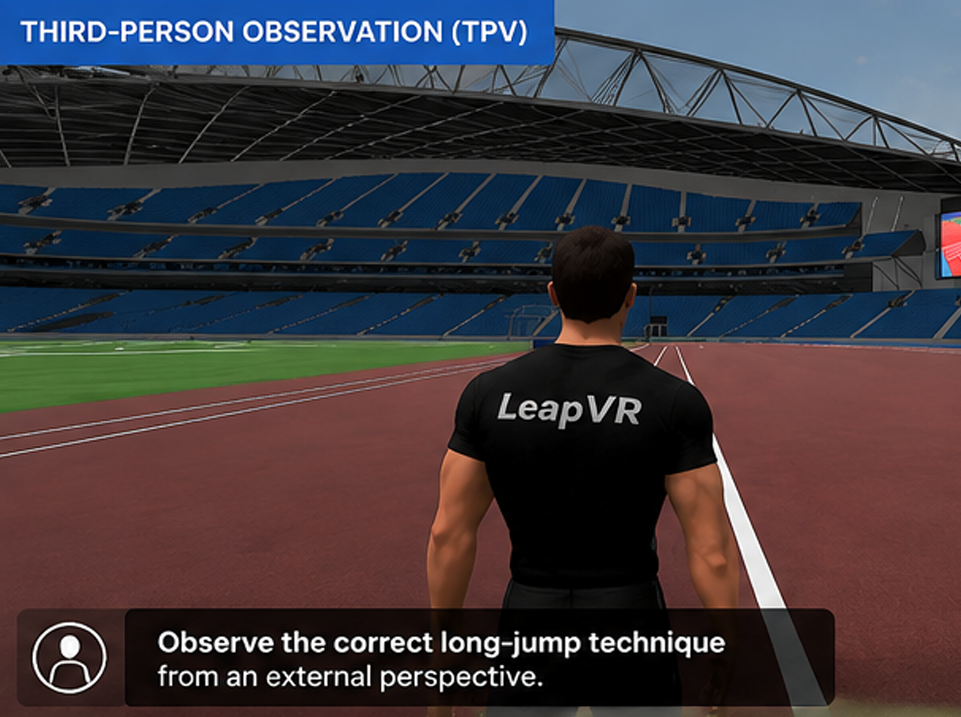 Stadium view from behind the LEAP-VR athlete avatar